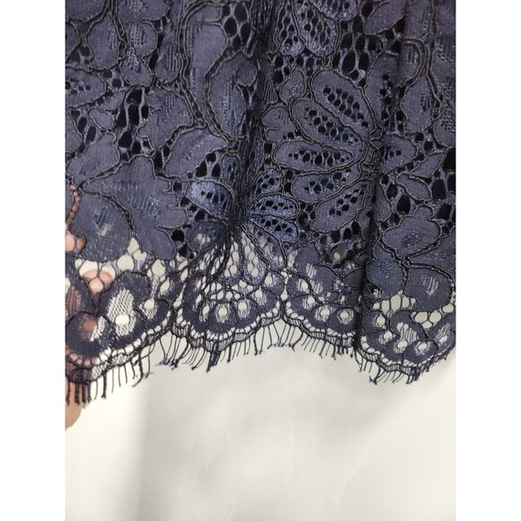 Nanette Lepore Lace Top Womens Medium Navy Ruffle Short Sleeve Fairy Romantic - Picture 4 of 9
